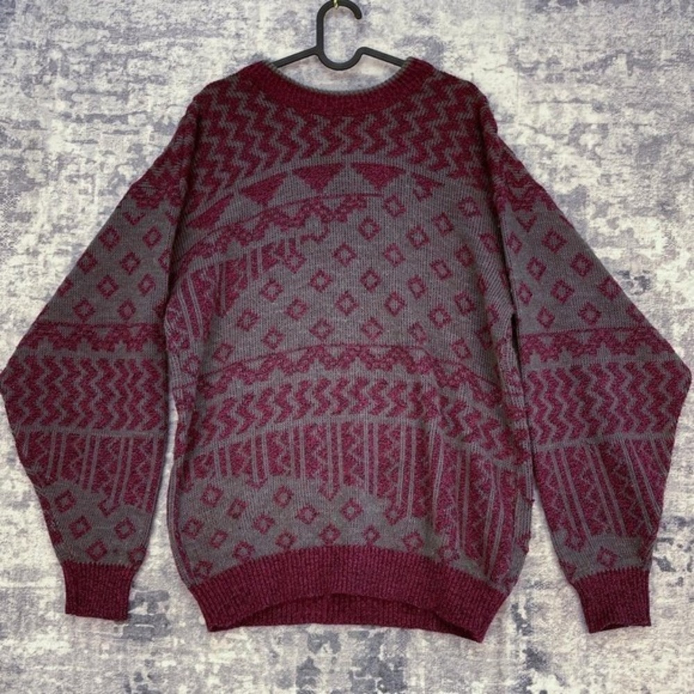 Vtg Le Tigre Sweater L Purple Grandpacore Cozy Core Jacquard Knit Geometric Y2K